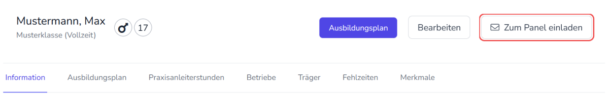 Einladen Button im Auszubildenden Panel